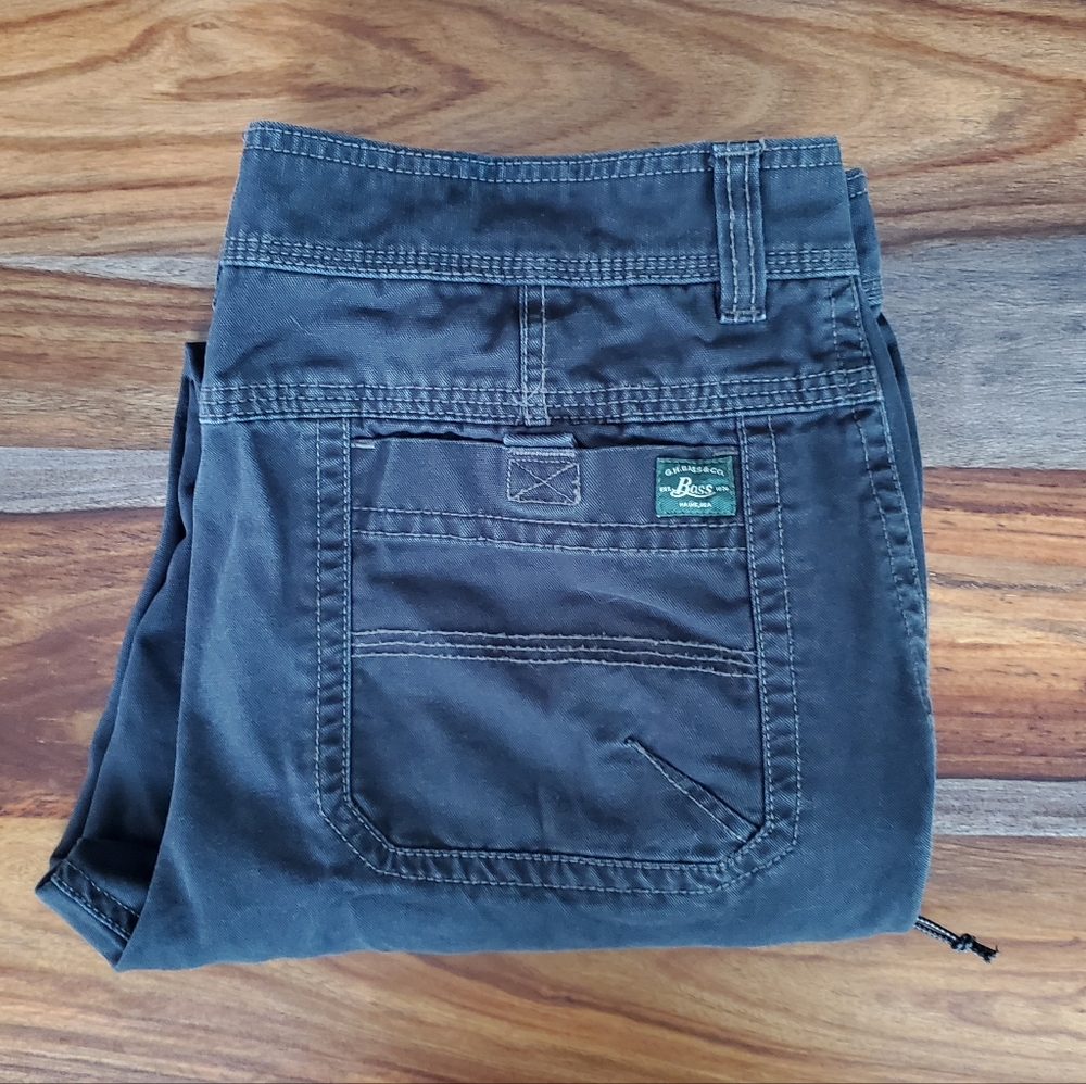 Bass Men's Pants, 36 waist 32 length, 100% Cotton Almost Black w/ Brown stitches